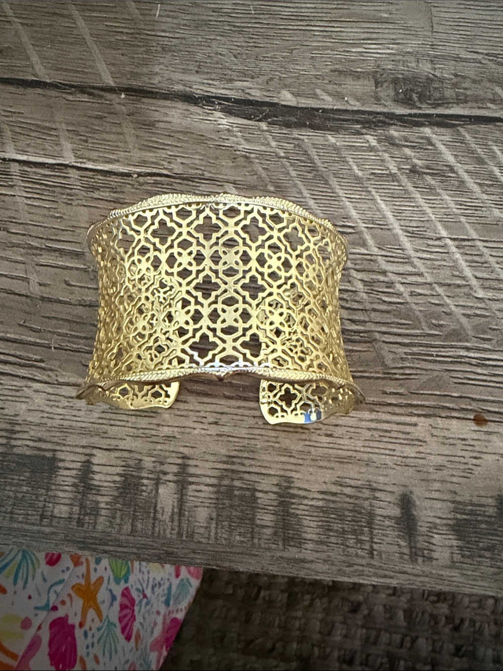 Source Unknown Gold Filigree Openwork Cuff Bracelet